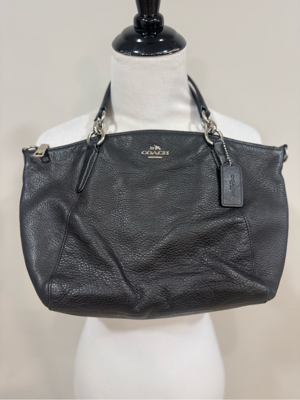 Coach Kelsey F36675 Black Pebbled Leather Satchel Shoulder Bag Purse